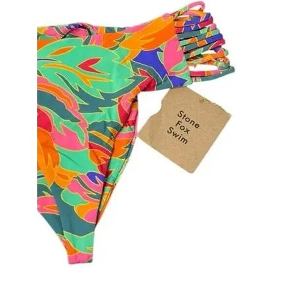 NWT Stone Fox Swim Simone Bikini Cheeky Bottom Stained Glass Print S MultiColors - Picture 7 of 14